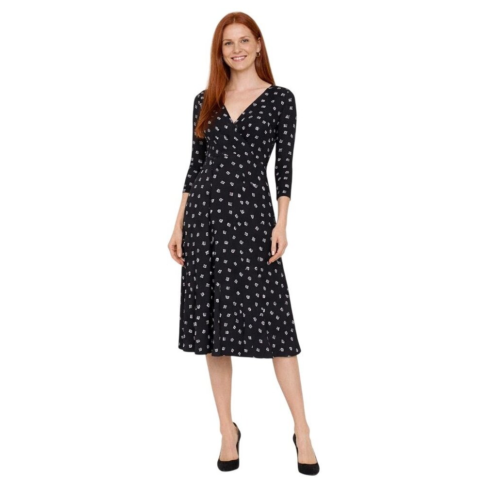 Lauren Ralph Lauren 6 Petite Black & White Empire Waist Midi Dress